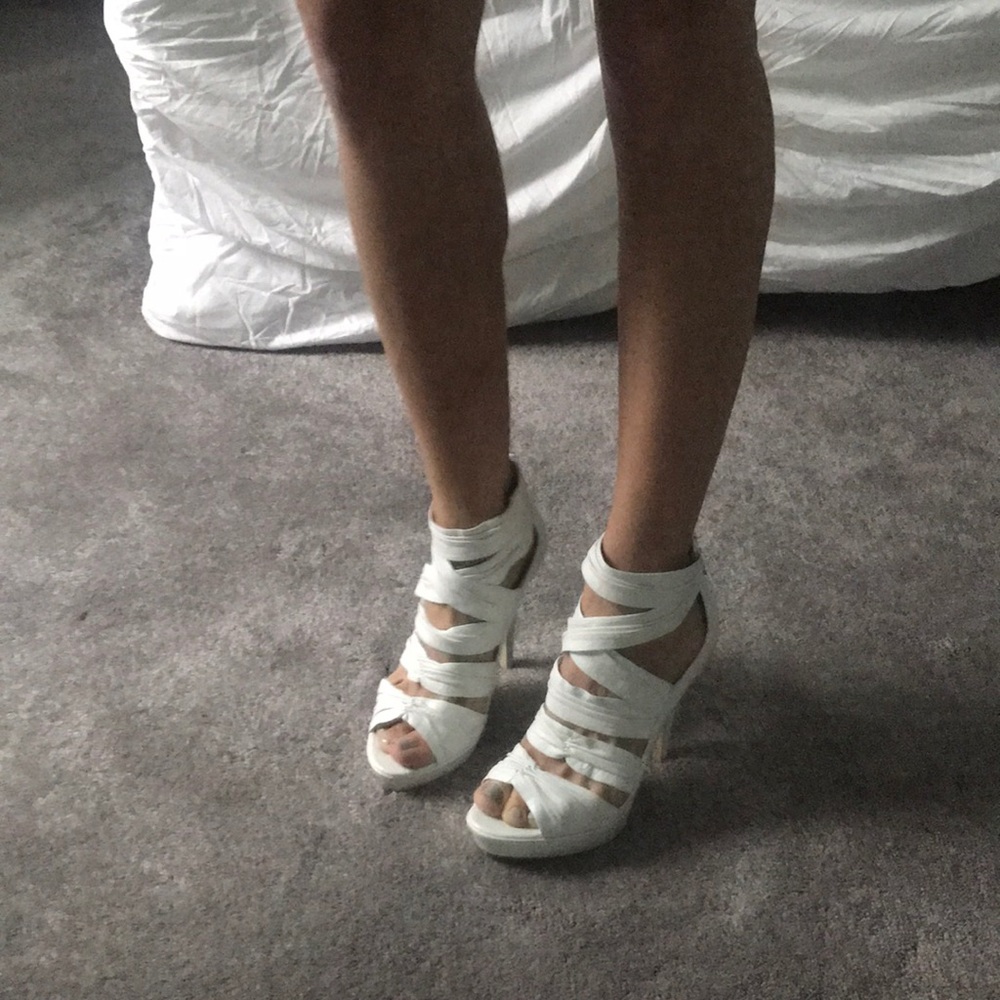 BCBG White Strappy Heels